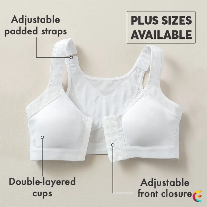 Adjustable padded straps, double-layered cups, plus sizes available